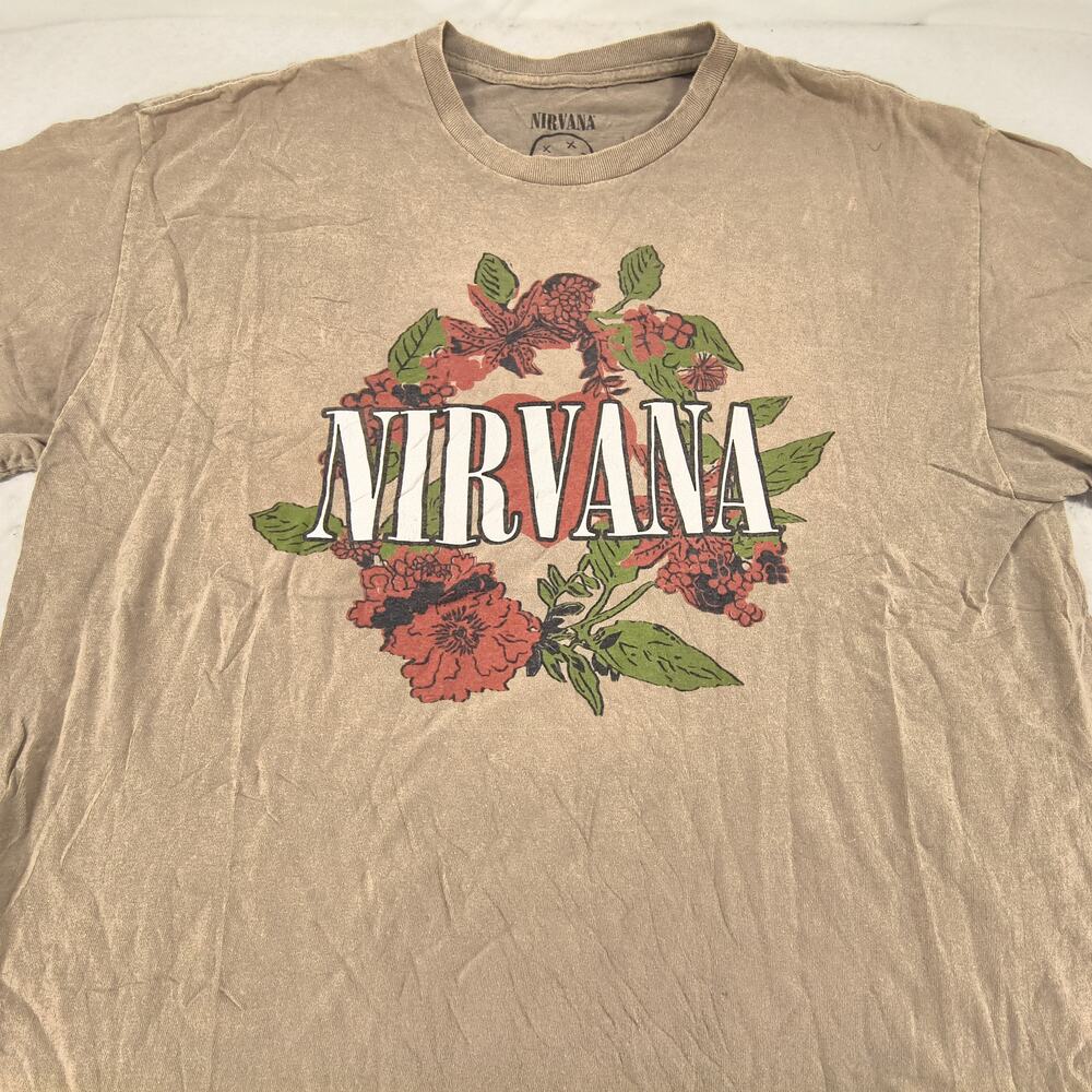 Nirvana Band Casual Crew Neck Graphic Shirt Mens Extra Large XL Olive Green